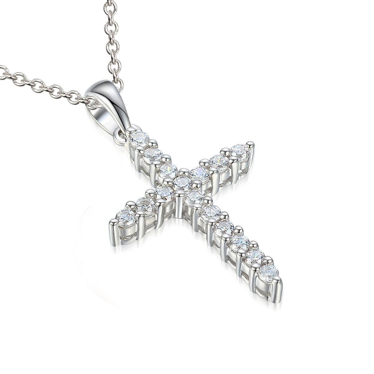 Diamond cross pendant and chain 0.25ct in 18k white gold