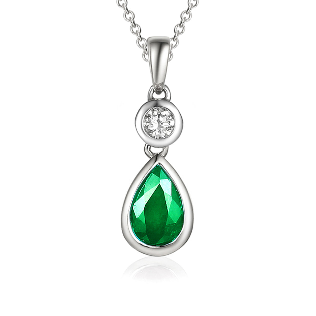 Emerald & Diamond Pear-Shaped Drop Pendant Necklace