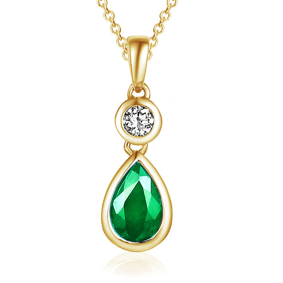 Emerald & Diamond Pear-Shaped Drop Pendant Necklace