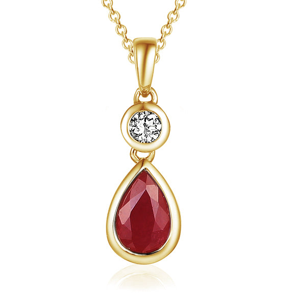 Ruby & Diamond Pear-Shaped Drop Pendant Necklace 6x4mm Ruby & 0.06ct Diamond