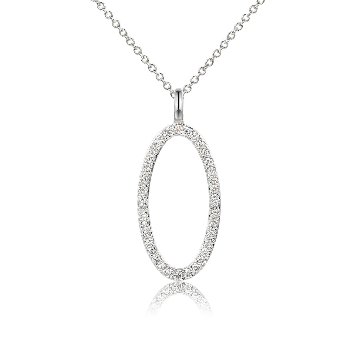 Micro set diamond circle pendant in 18k white gold
