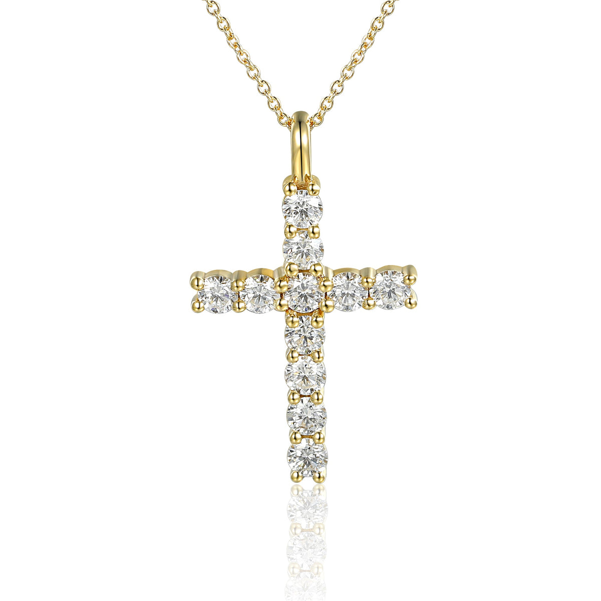 18k Yellow Gold Diamond Cross Pendant Necklace – The Real Gem