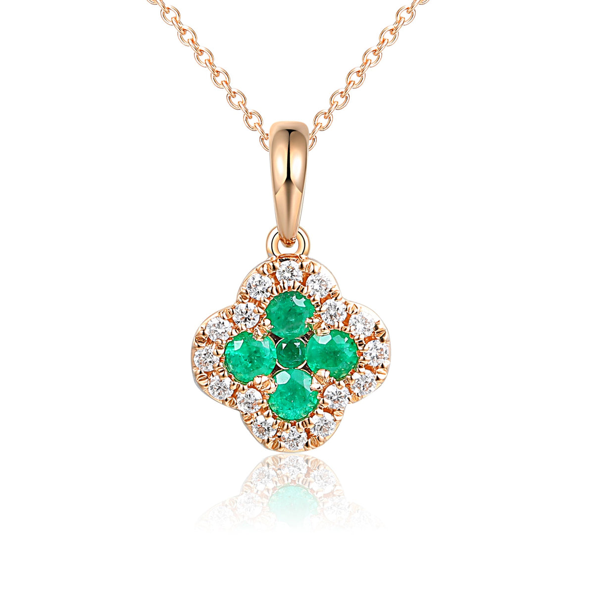 18k Rose Gold Clover Emerald And Diamond Cluster Pendant Necklace - The Real Gem