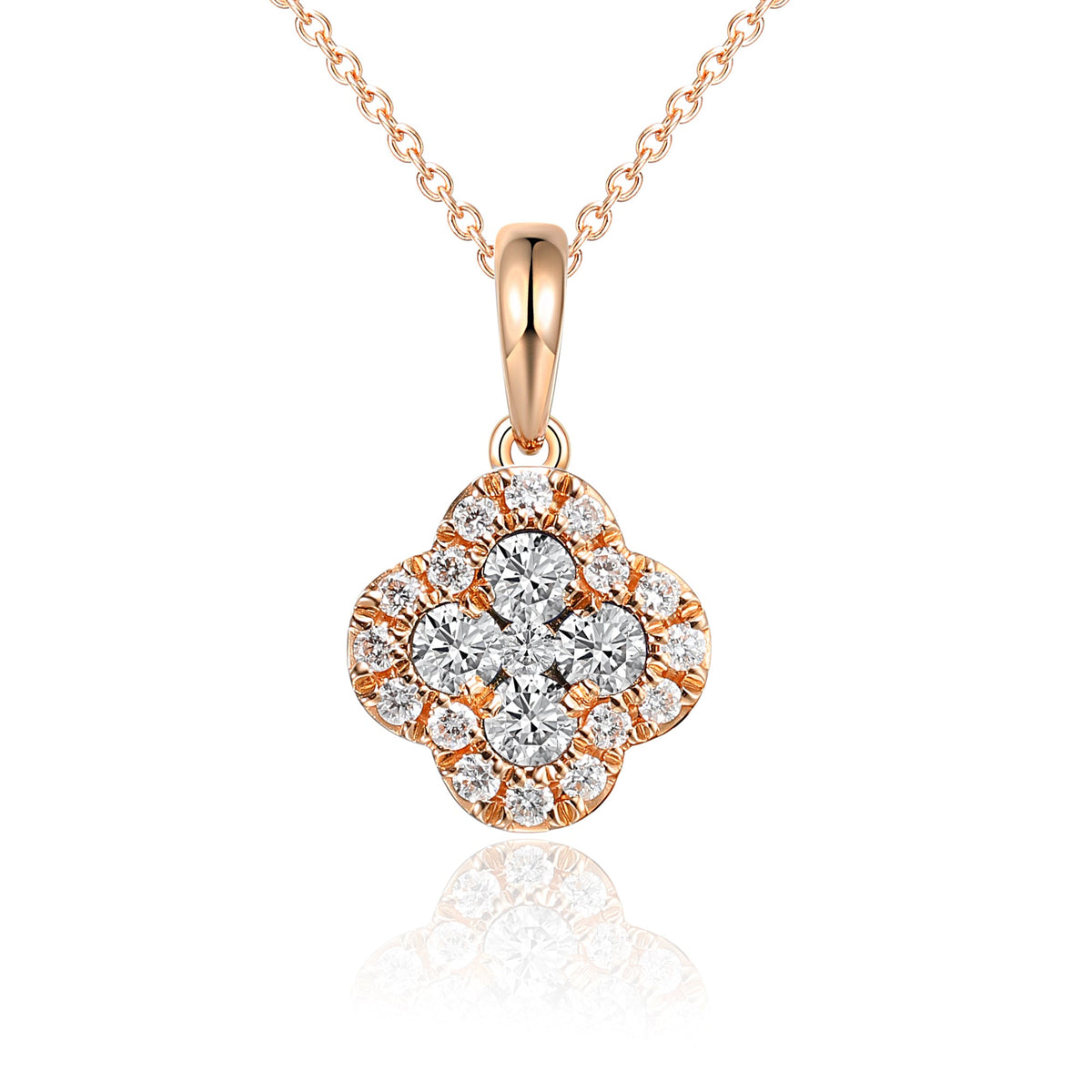 18k Rose Gold Clover Diamond Cluster Pendant Necklace With 0.47ct G SI Diamonds - The Real Gem
