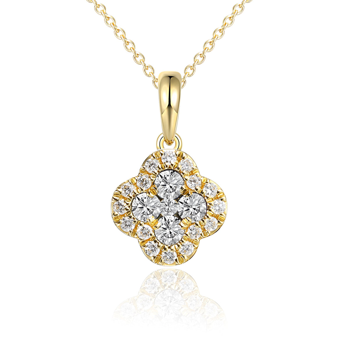 18k Yellow Gold Clover Diamond Cluster Pendant Necklace With 0.47ct G SI Diamonds - The Real Gem