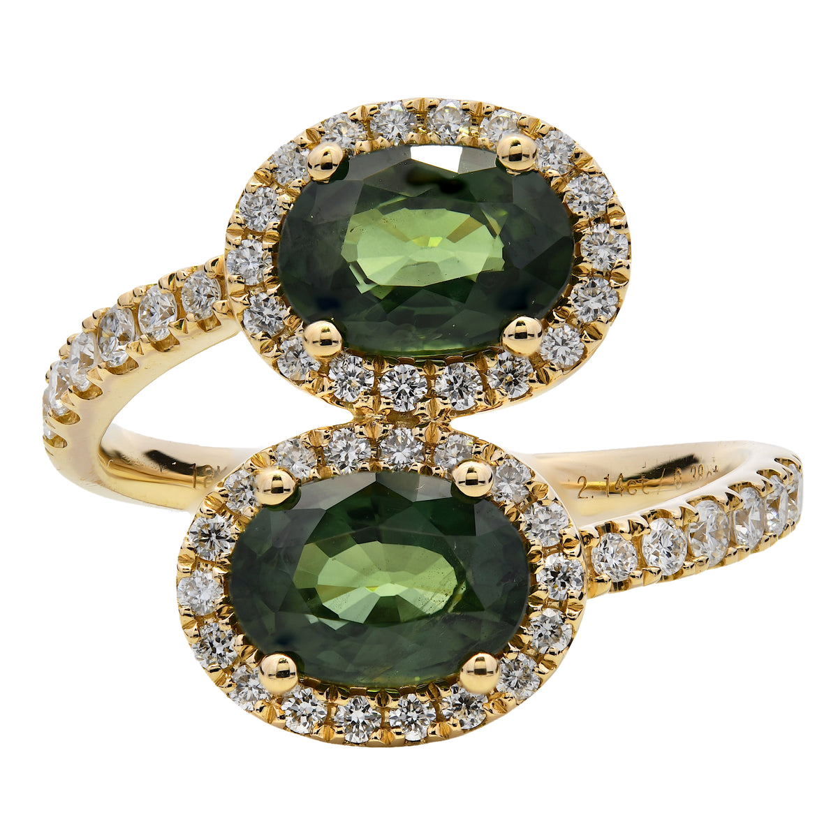 Teal Sapphire 2.14ct & Diamond 0.38ct Crossover Ring in 18k Yellow Gold