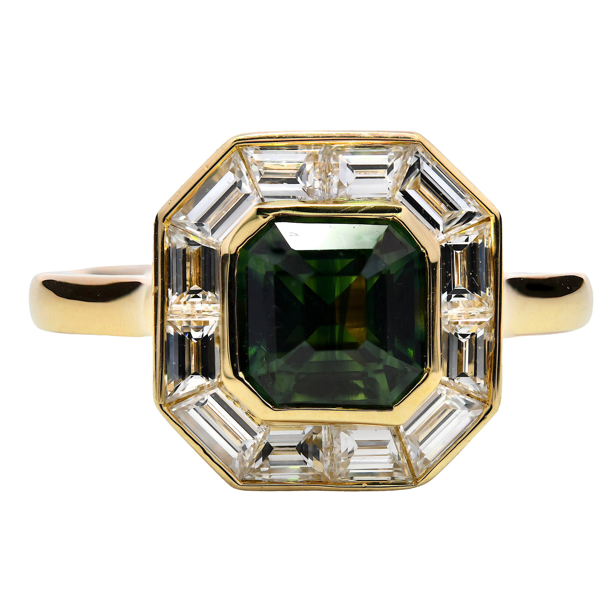18k Yellow Gold Green Sapphire 1.37ct & Diamond 0.85ct Halo Ring – The Real Gem