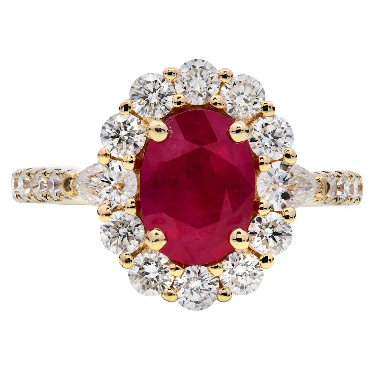 Ruby 1.44ct & Diamond 0.96ct Cluster Ring in 18k Yellow Gold