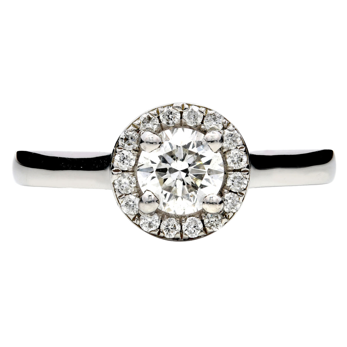 Diamond halo ring in platinum