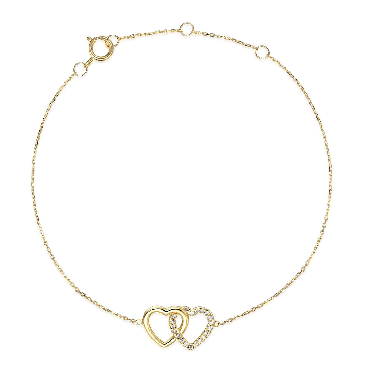18k Yellow Gold Micro Set Round Brilliant Cut Diamond Heart Bracelet - The Real Gem