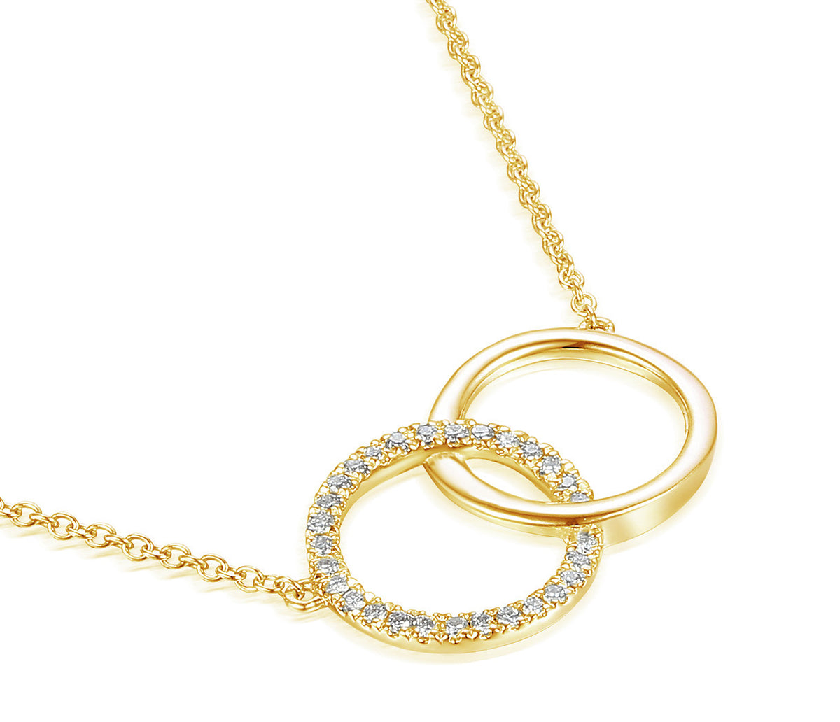 Diamond double circle necklace in 18k yellow gold