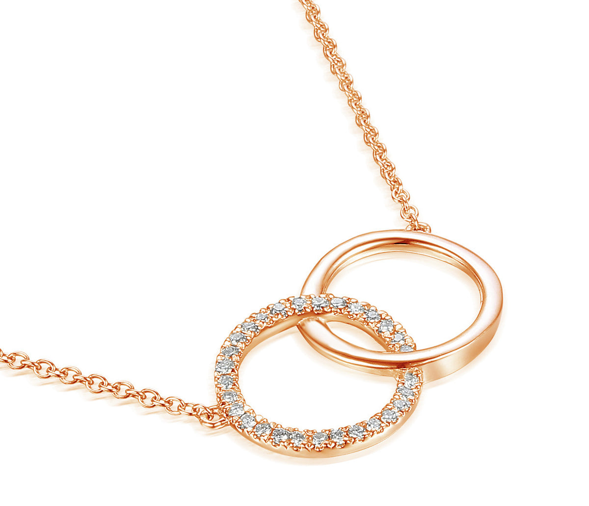 Diamond double circle necklace in 18k rose gold