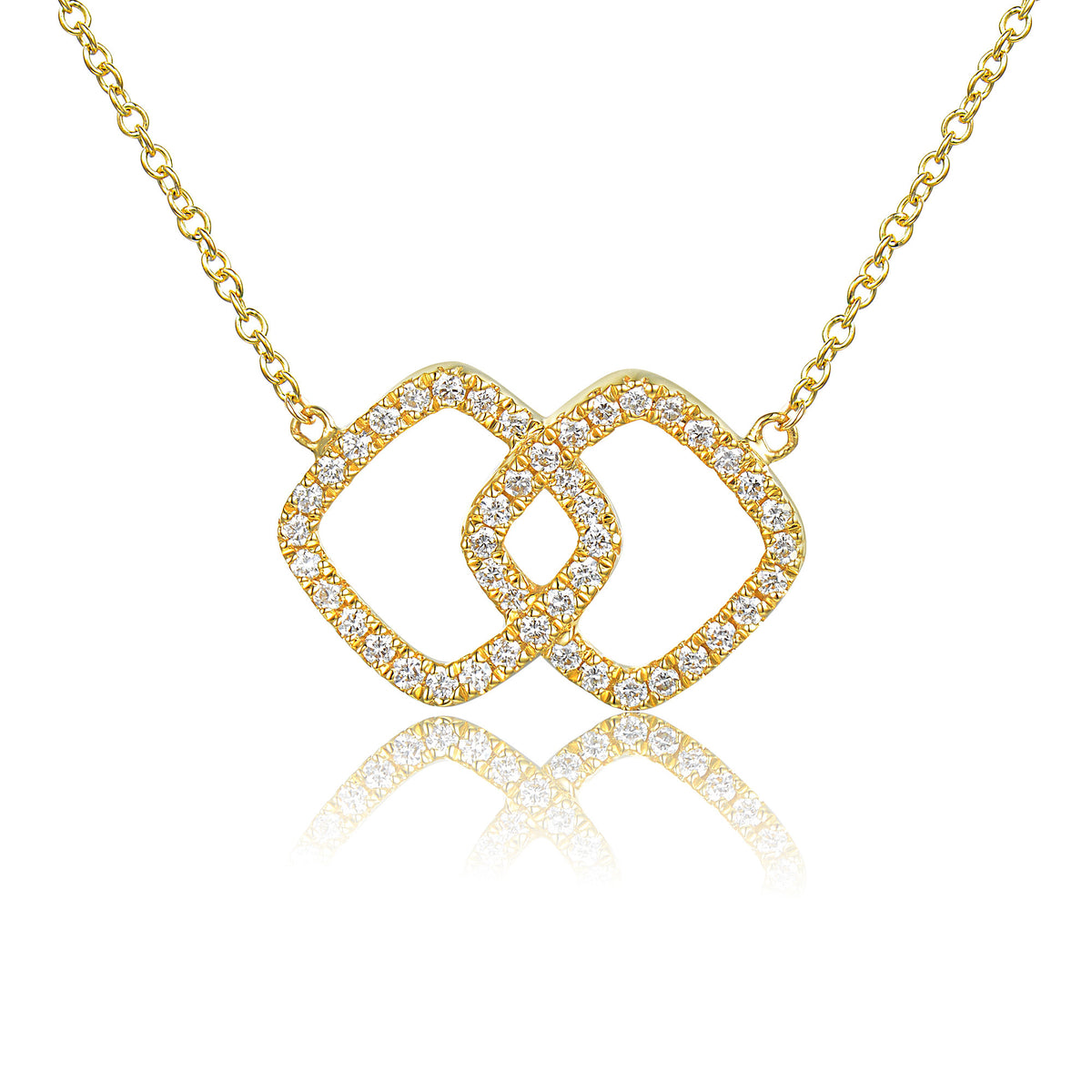 Diamond interlocking squares necklace in 18k yellow gold
