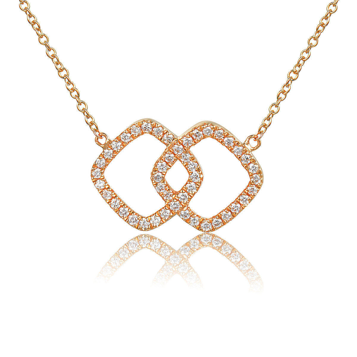 Diamond interlocking squares necklace in 18k rose gold