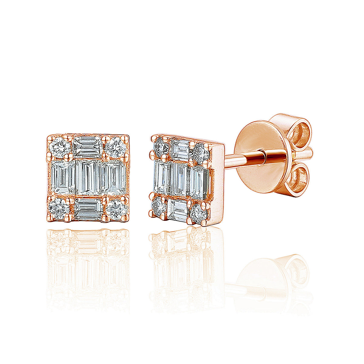Baguette diamond channel set stud earrings 0.33ct in 18k rose gold