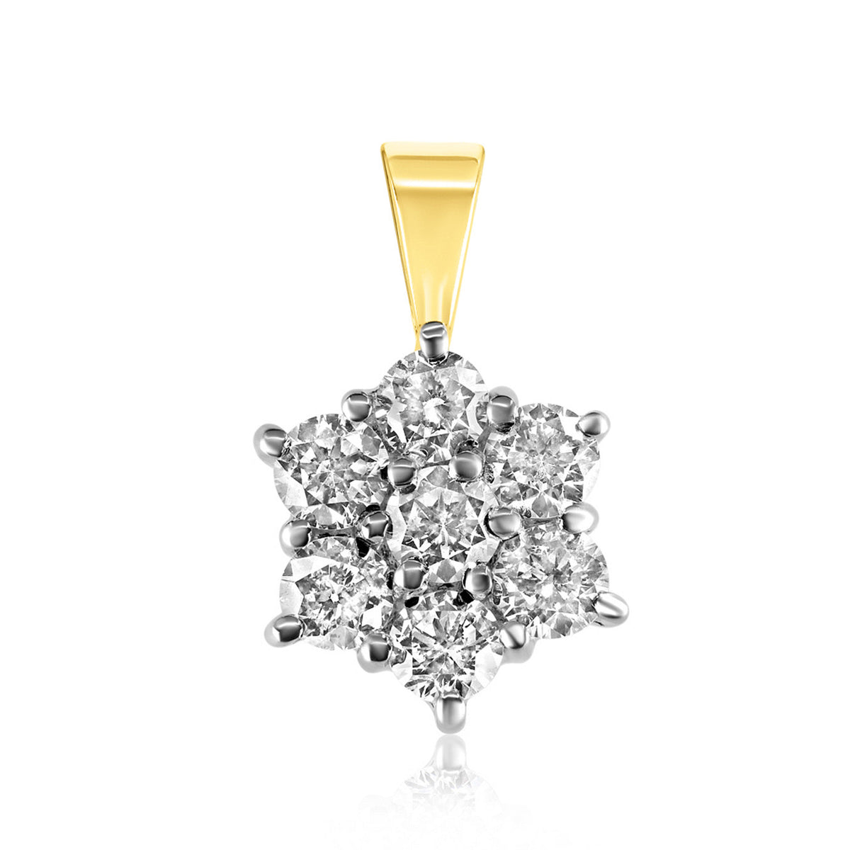Diamond daisy cluster pendant and chain in 18k yellow and white gold