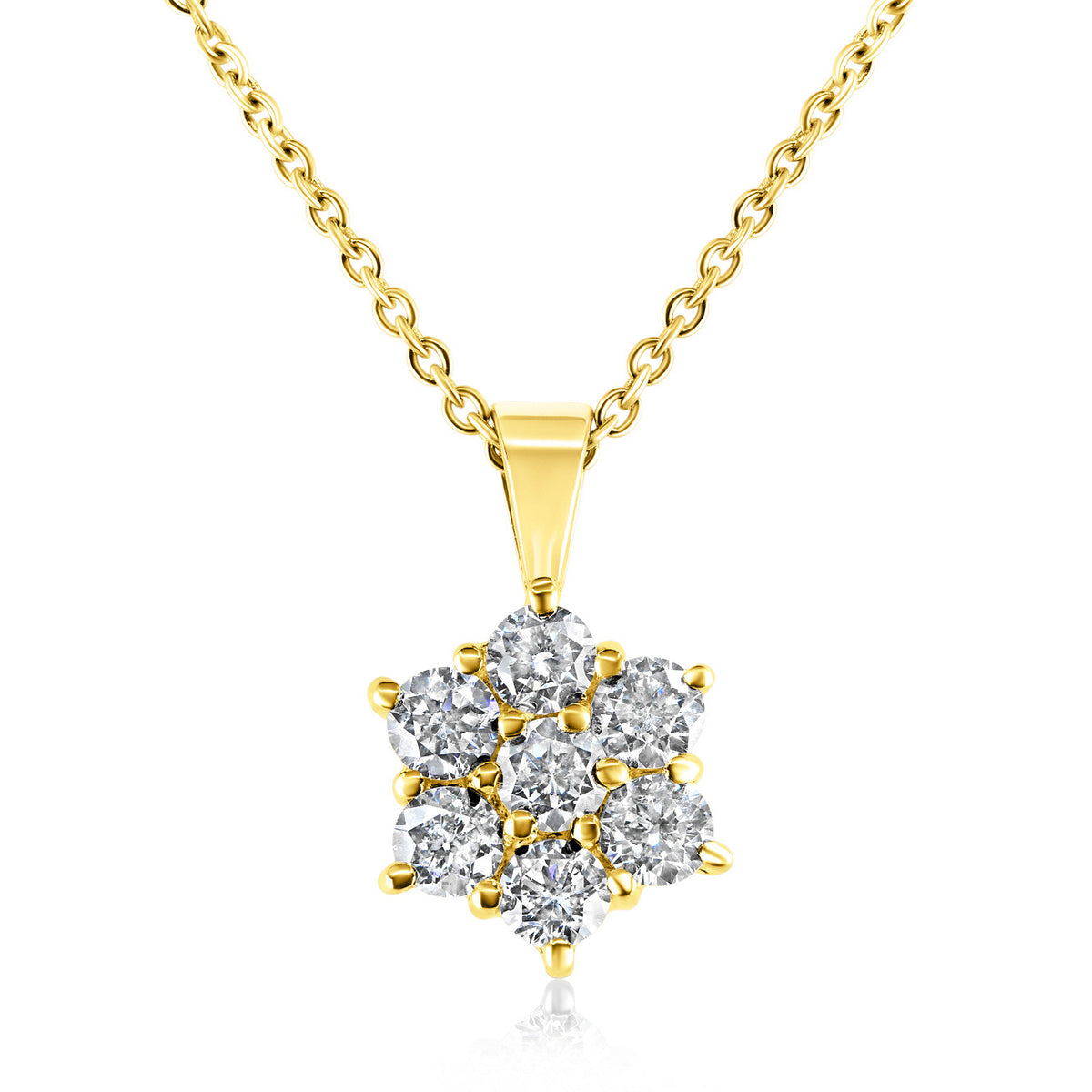Diamond daisy cluster pendant and chain in 18k yellow gold
