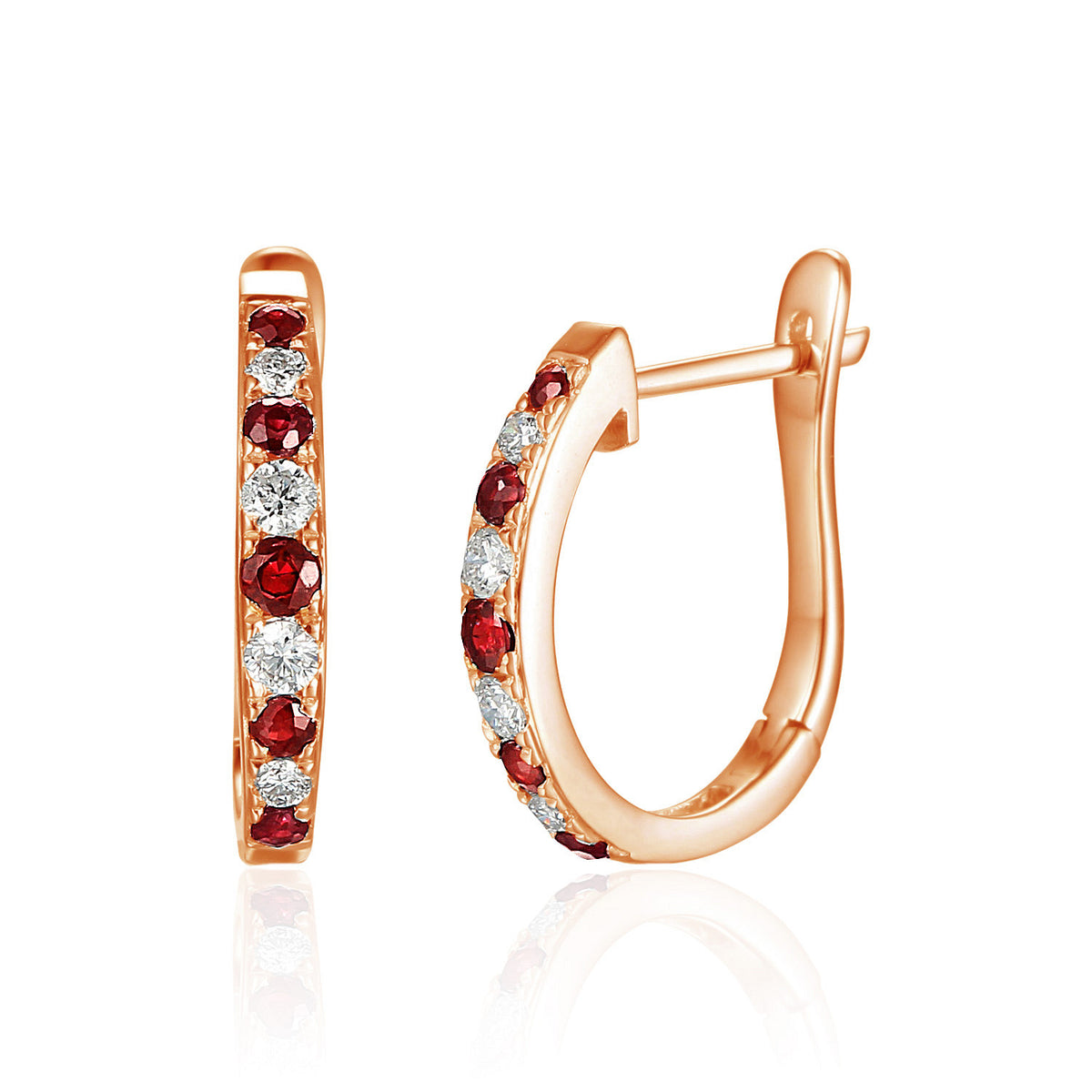 Ruby and diamond hoop earrings in 18k rose gold
