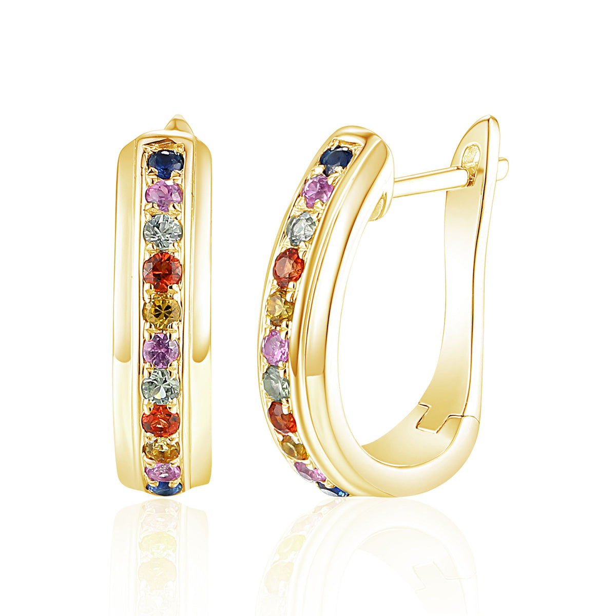 Rainbow sapphire hoop earrings in 18k yellow gold