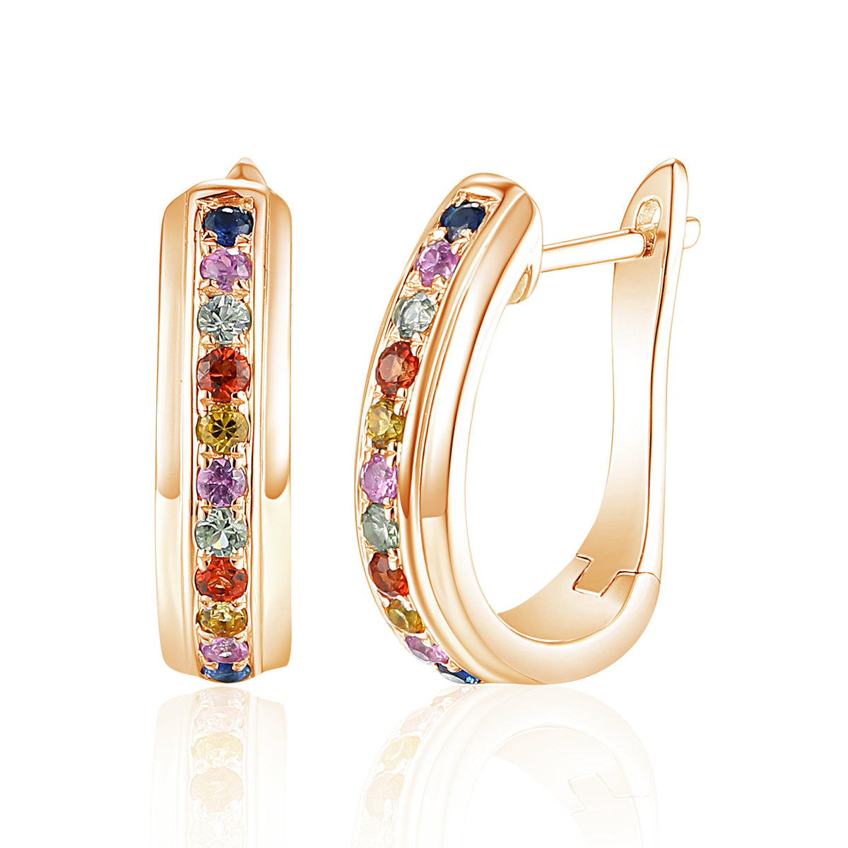 Rainbow sapphire hoop earrings in 18k rose gold