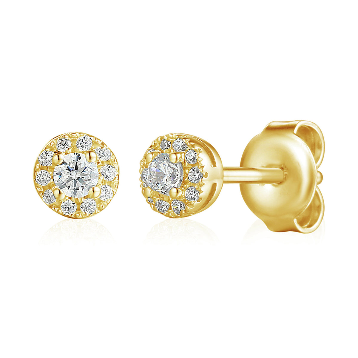 Diamond halo earrings 0.16ct in 18k yellow gold