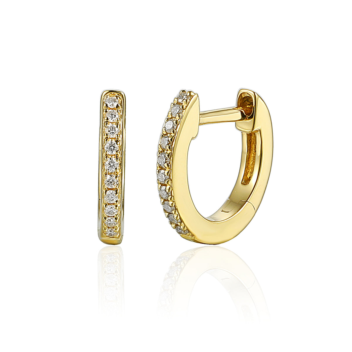 Diamond huggie hoop earrings in 18k yellow gold