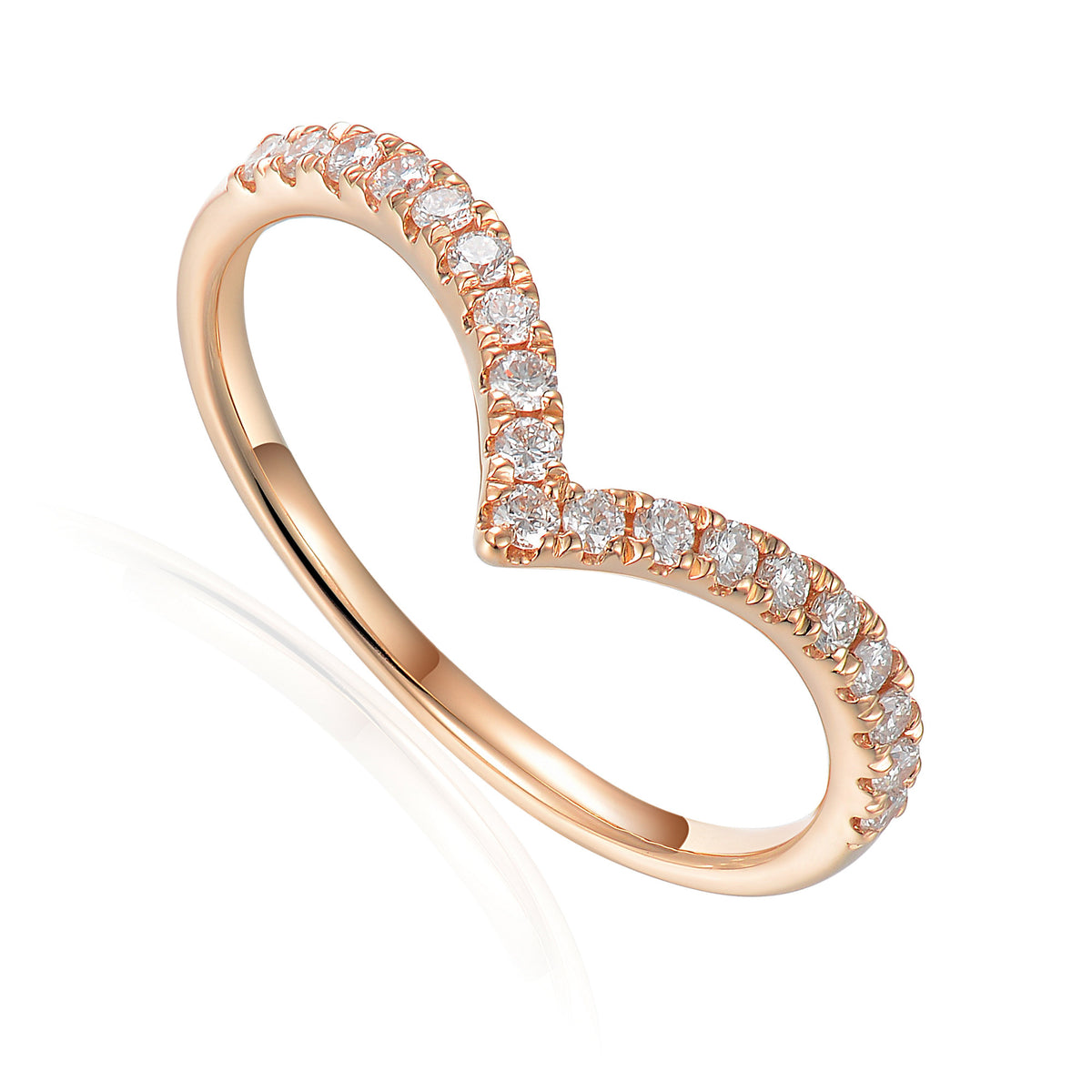 Diamond wishbone half eternity ring in 18k rose gold