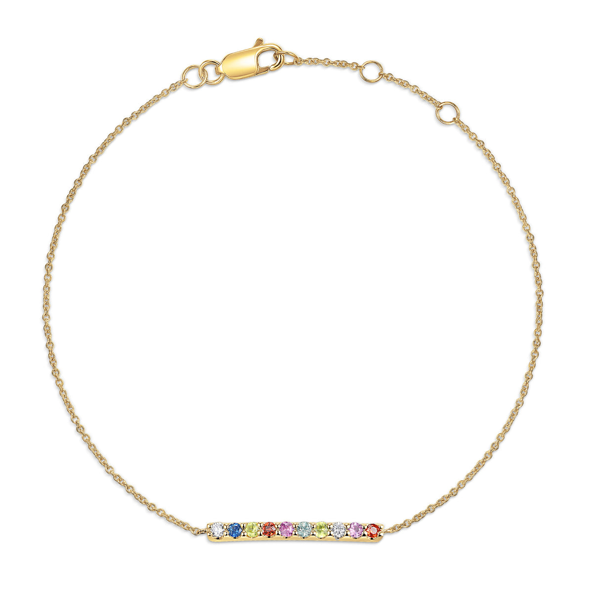 Rainbow sapphire and diamond bracelet in 18k yellow gold