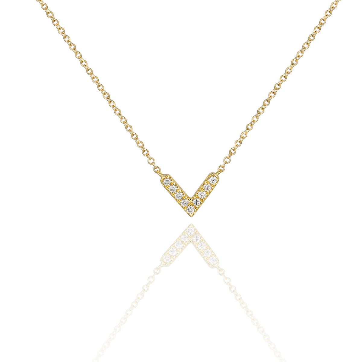 Diamond v necklace in 18k yellow gold