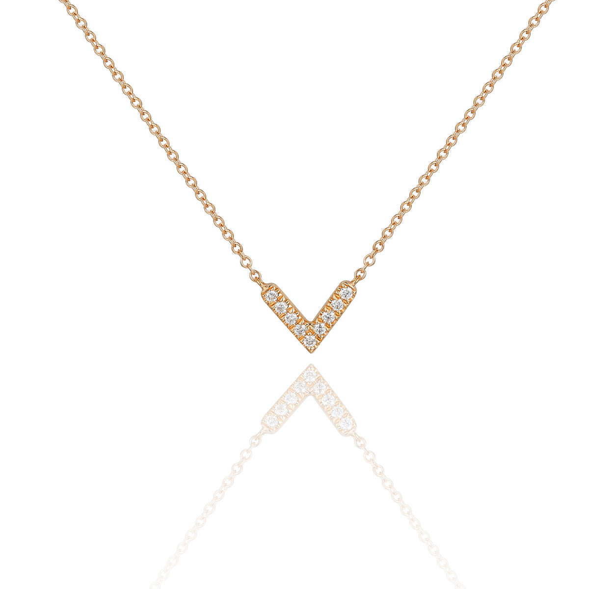 Diamond v necklace in 18k rose gold