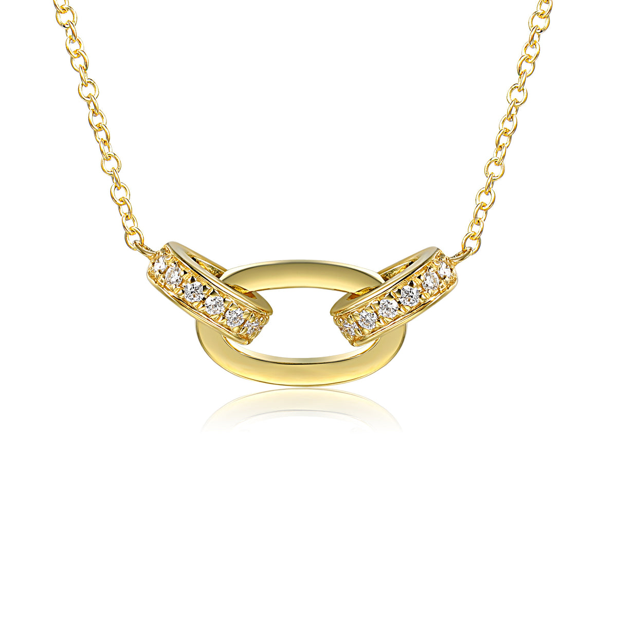 Diamond triple circle necklace in 18k yellow gold