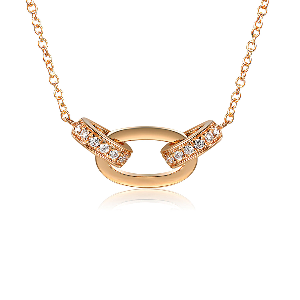 Diamond triple circle necklace in 18k rose gold