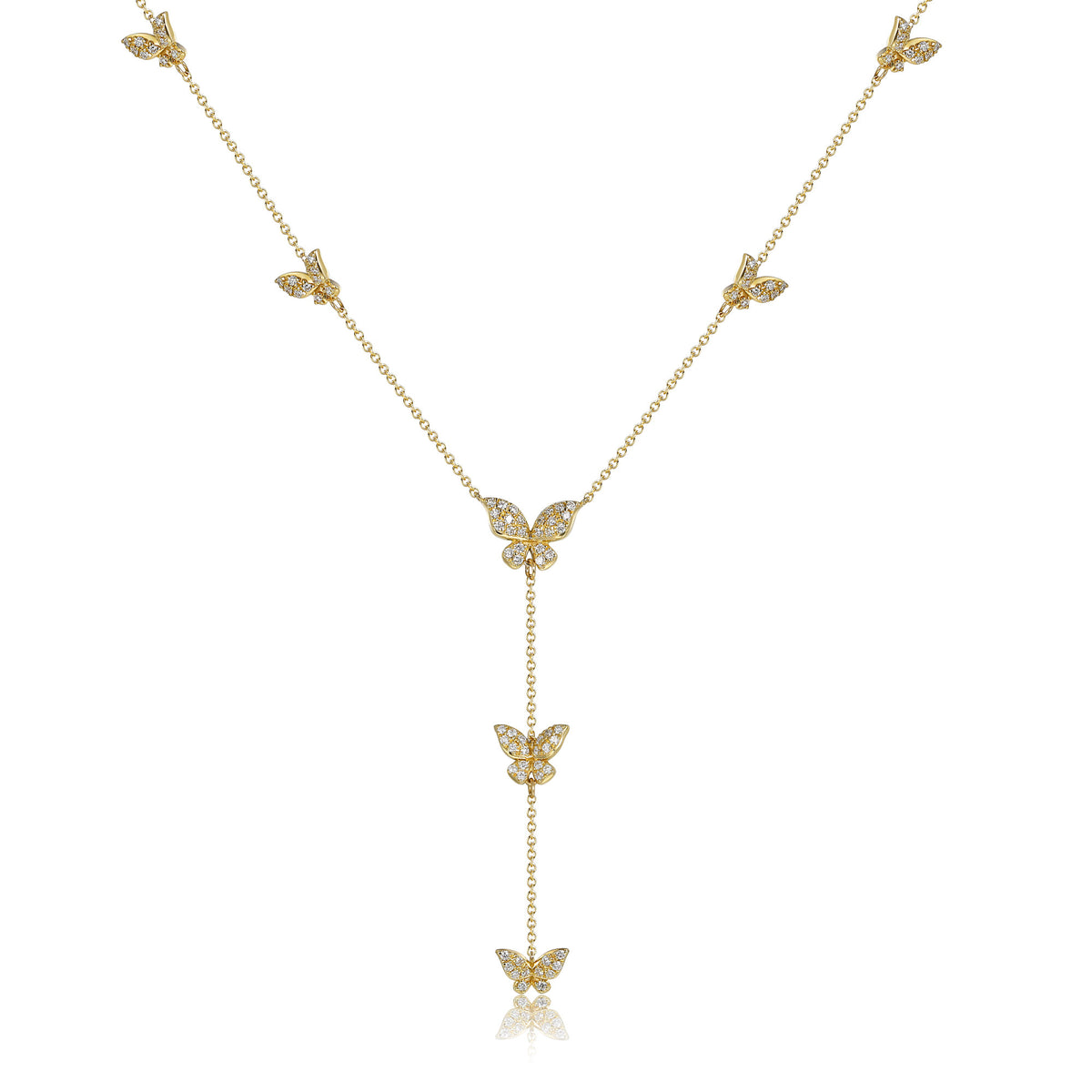 Diamond by the yard butterfly necklace in 18k yellow gold