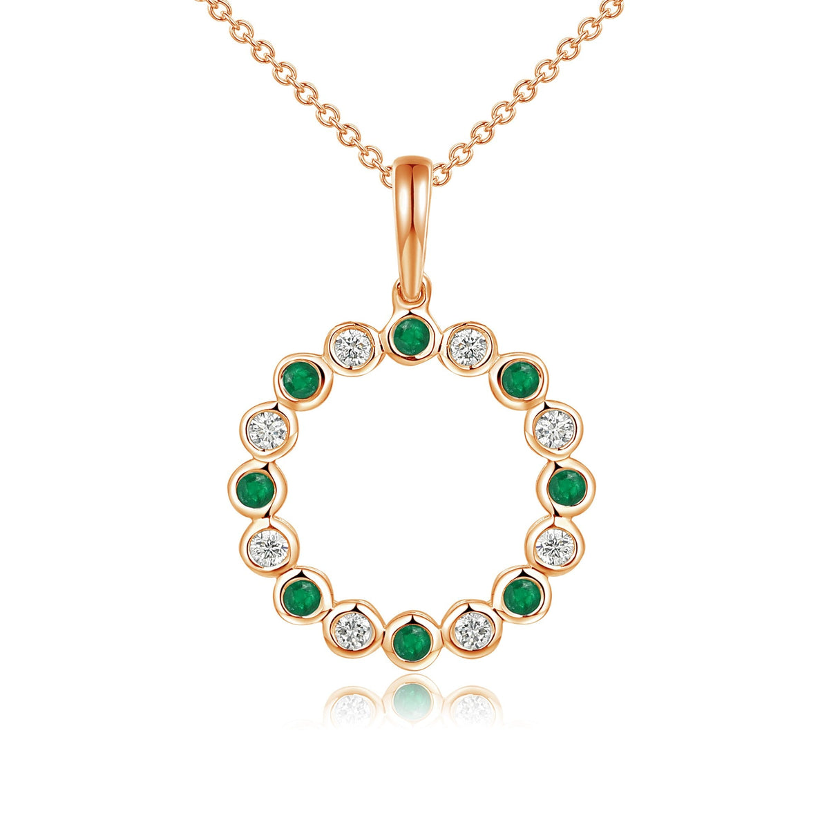 Rubover Set Round Brilliant Cut Emerald & Diamond Circle Pendant and Chain – The Real Gem