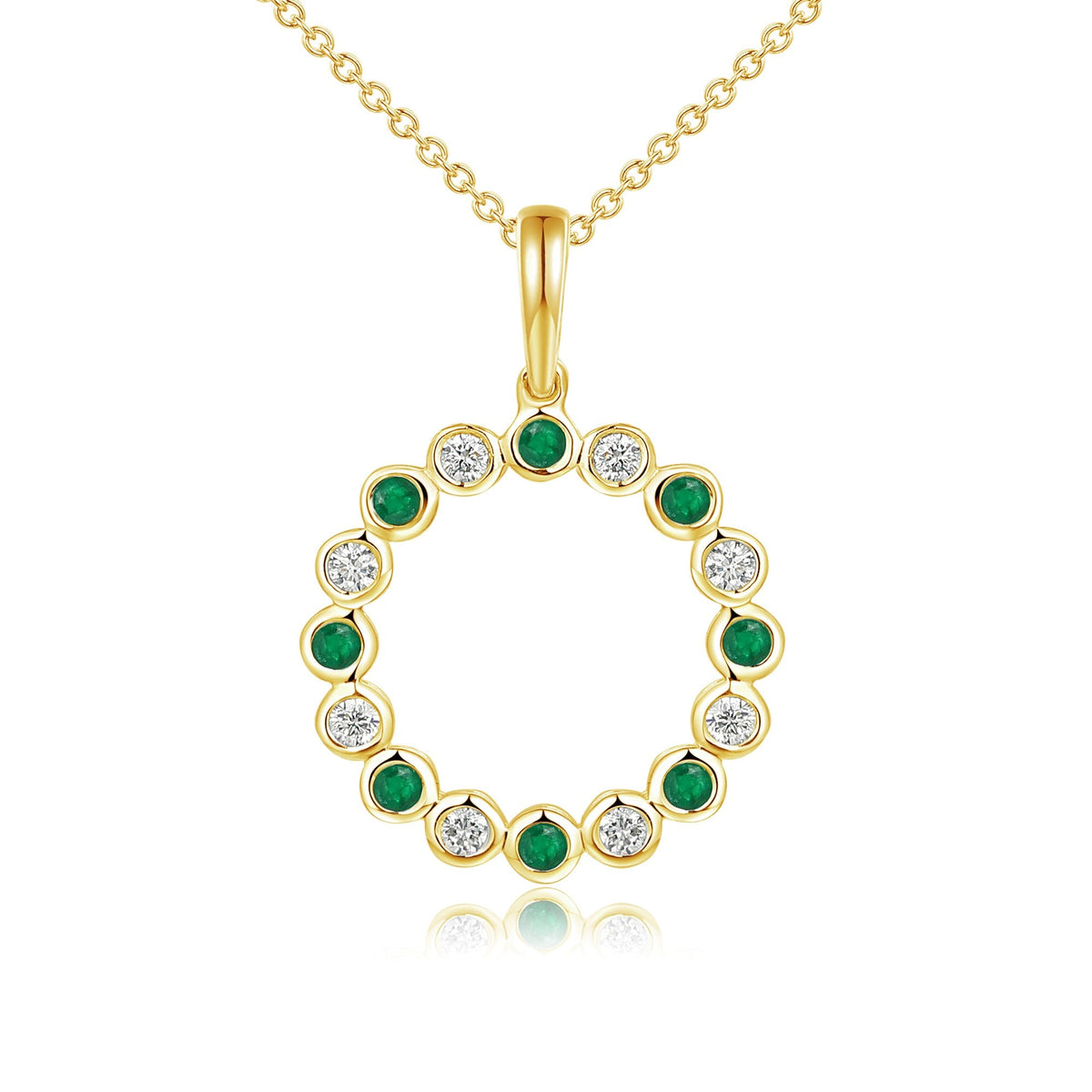 Rubover Set Round Brilliant Cut Emerald & Diamond Circle Pendant and Chain – The Real Gem
