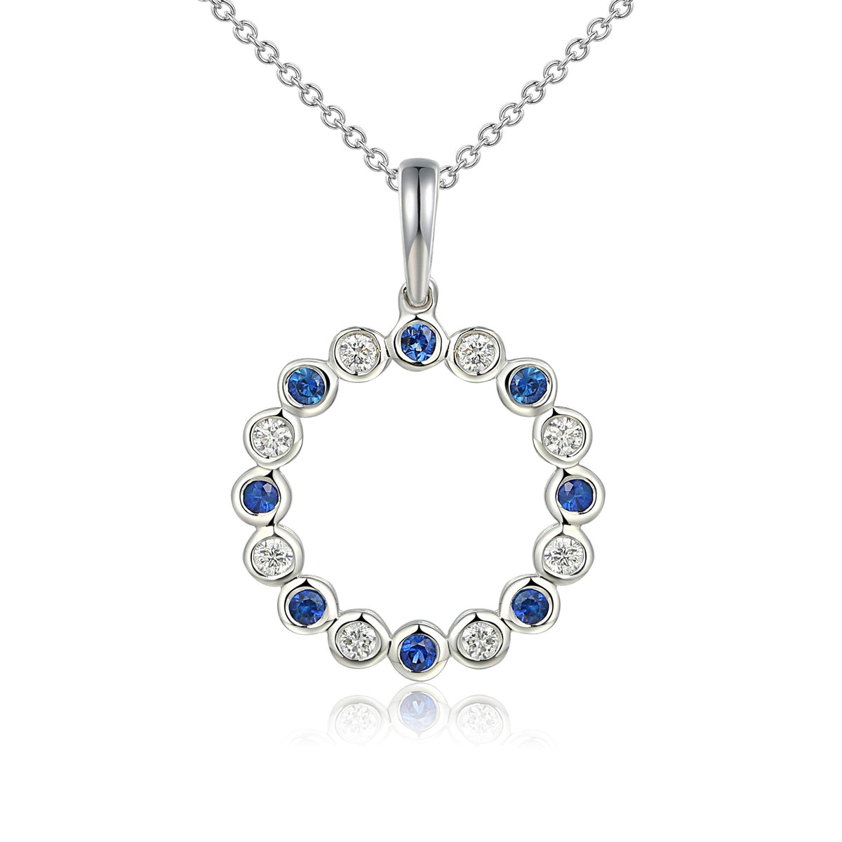 Rubover Set Round Brilliant Cut Blue Sapphire & Diamond Circle Pendant and Chain – The Real Gem