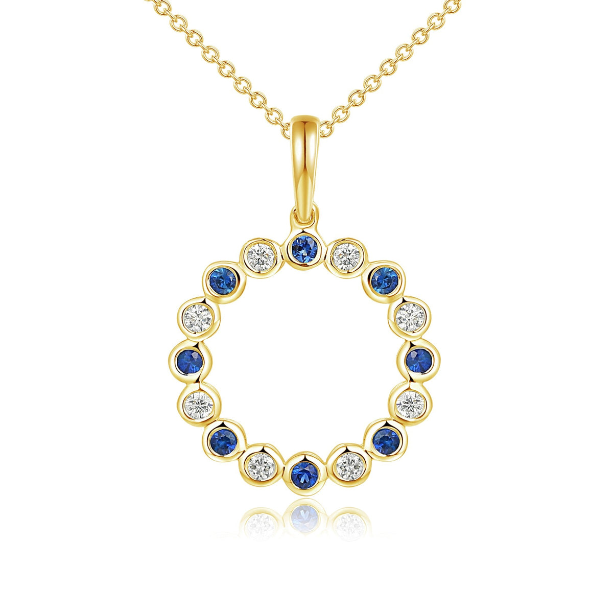 Rubover Set Round Brilliant Cut Blue Sapphire & Diamond Circle Pendant and Chain – The Real Gem
