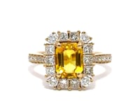 Video of the yellow sapphire and diamond emerald cut cluster ring in 18k yellow gold