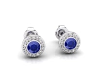 Video of round sapphire and diamond rubover halo stud earrings