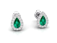 Video of pear emerald and diamond rubover halo earrings