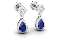 Video of pear sapphire and diamond rubover drop earrings