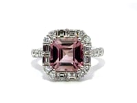 Video of the pink tourmaline and diamond emerald cut cluster ring in platinum