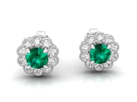 Video of emerald and diamond flower halo stud earrings
