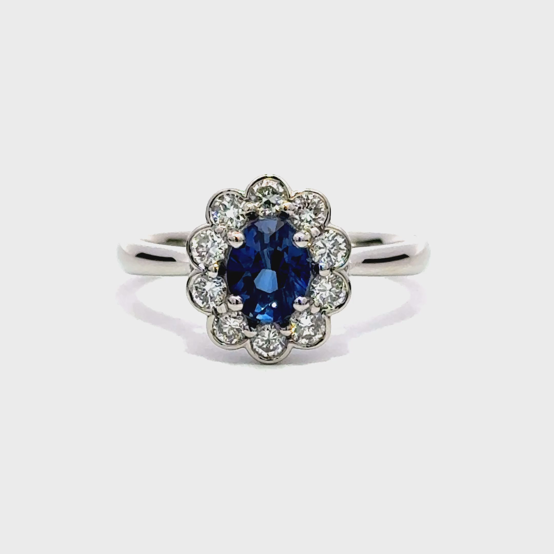 Platinum Blue Sapphire 1.17ct & Diamond 0.46ct Halo Ring - The Real Gem