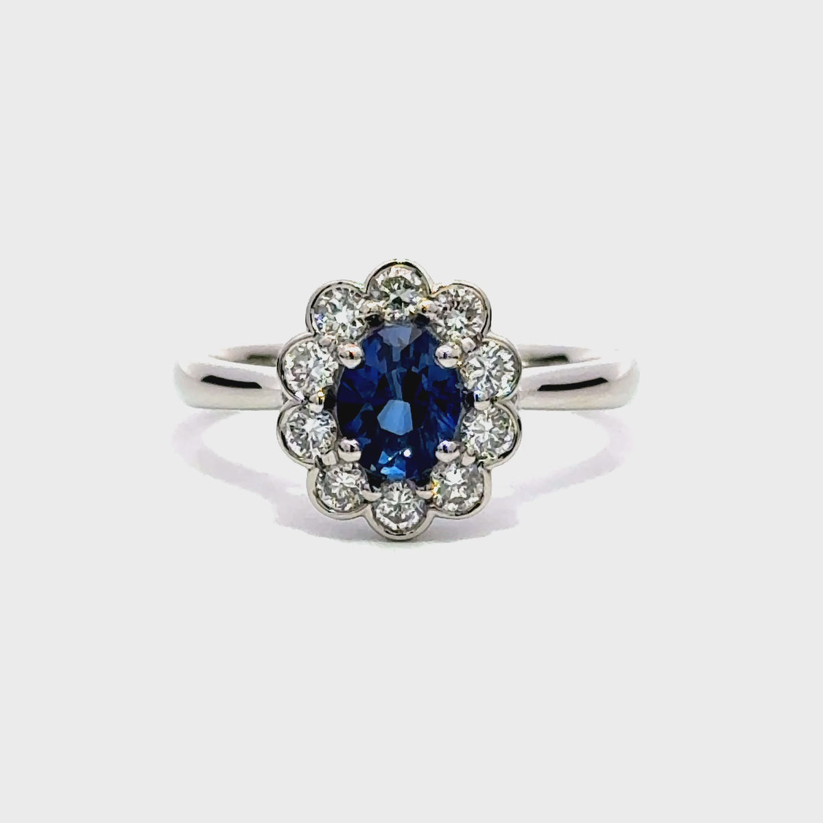 Platinum Blue Sapphire 1.17ct & Diamond 0.46ct Halo Ring - The Real Gem