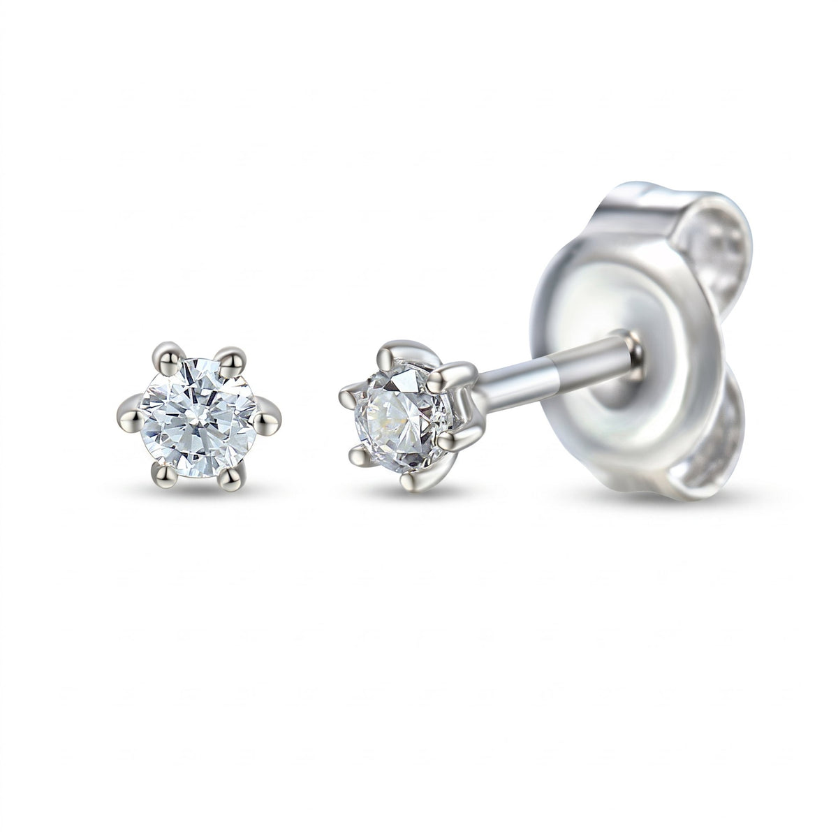 Six claw diamond stud earrings 0.10ct in 18k white gold